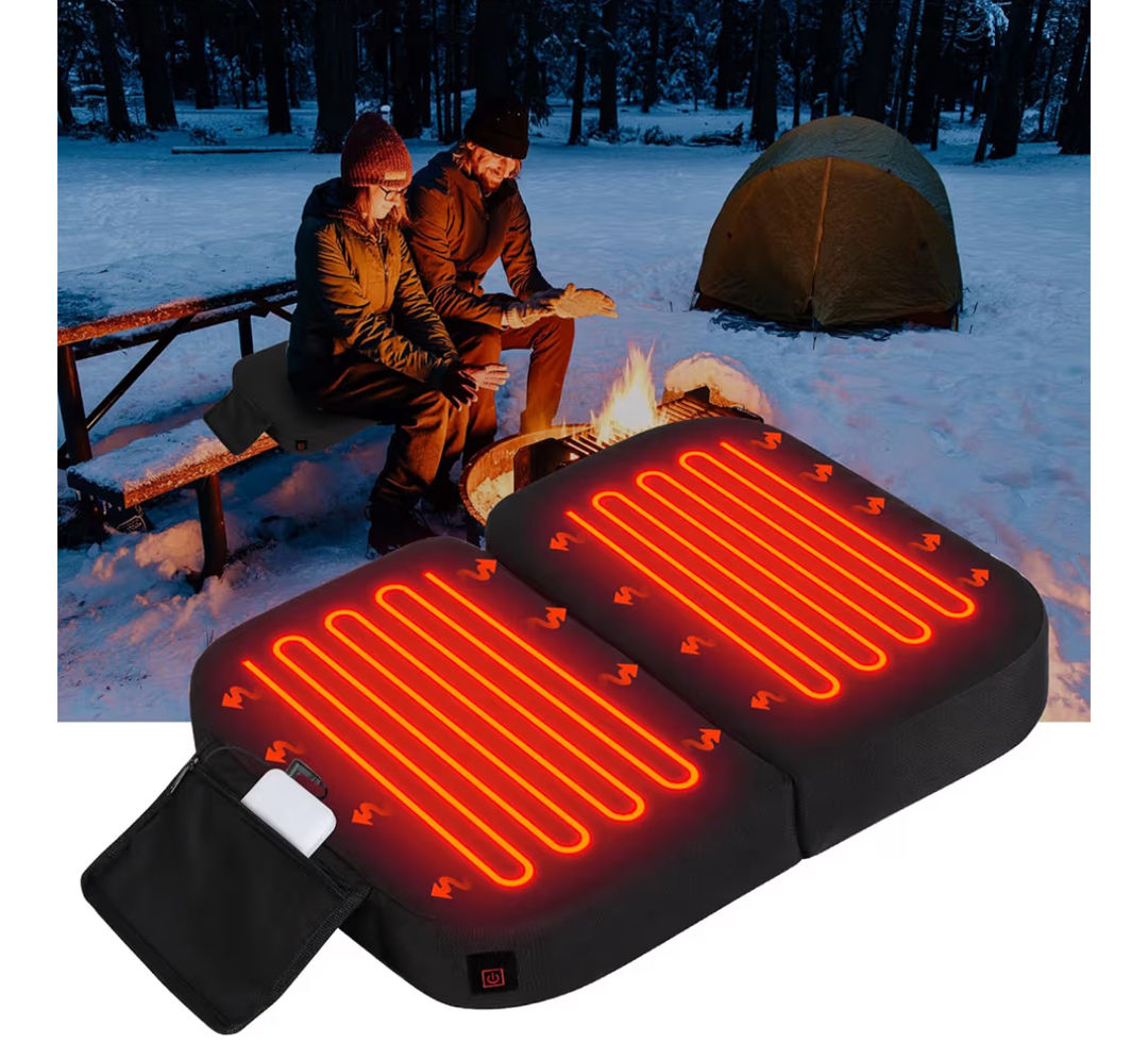 Extra Wide Heated Seat Cushion with 10000 mAh Mobile Bank Pack, Foldable