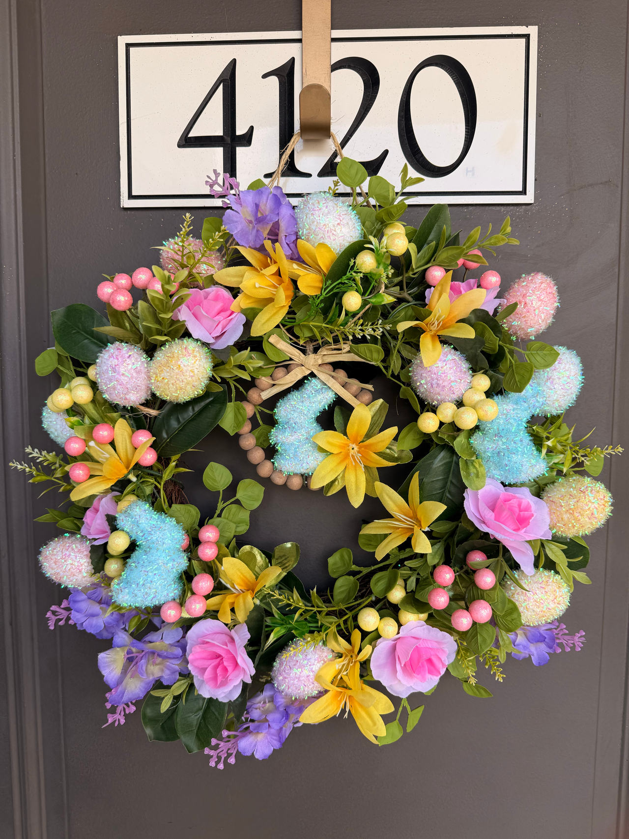 Handmade Easter Egg and Bunny Floral Wreath