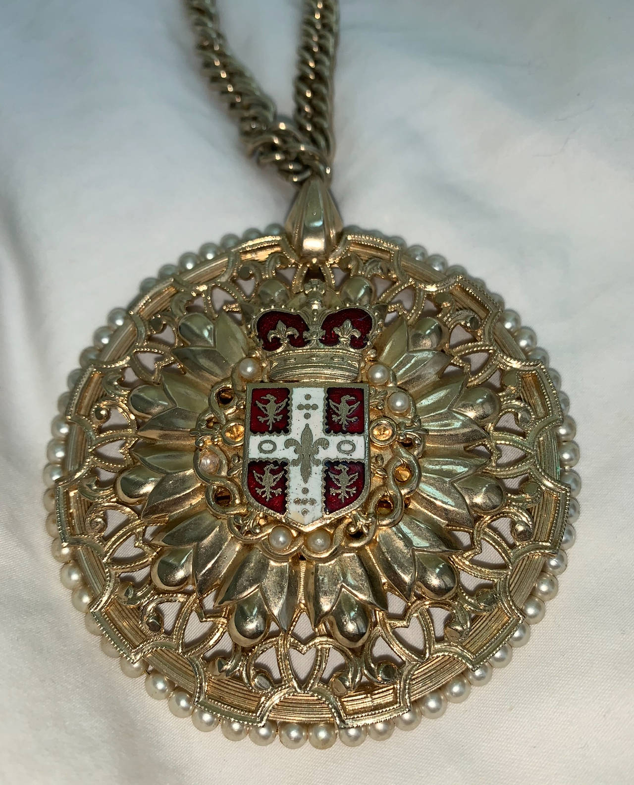 Vintage Crown Crest Medallion Necklace