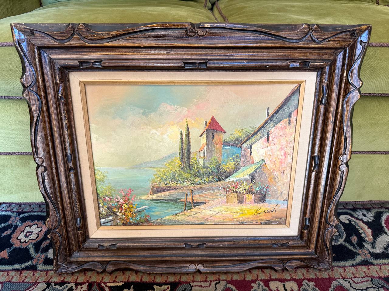 Rossini Signed Coastal Village Oil Painting