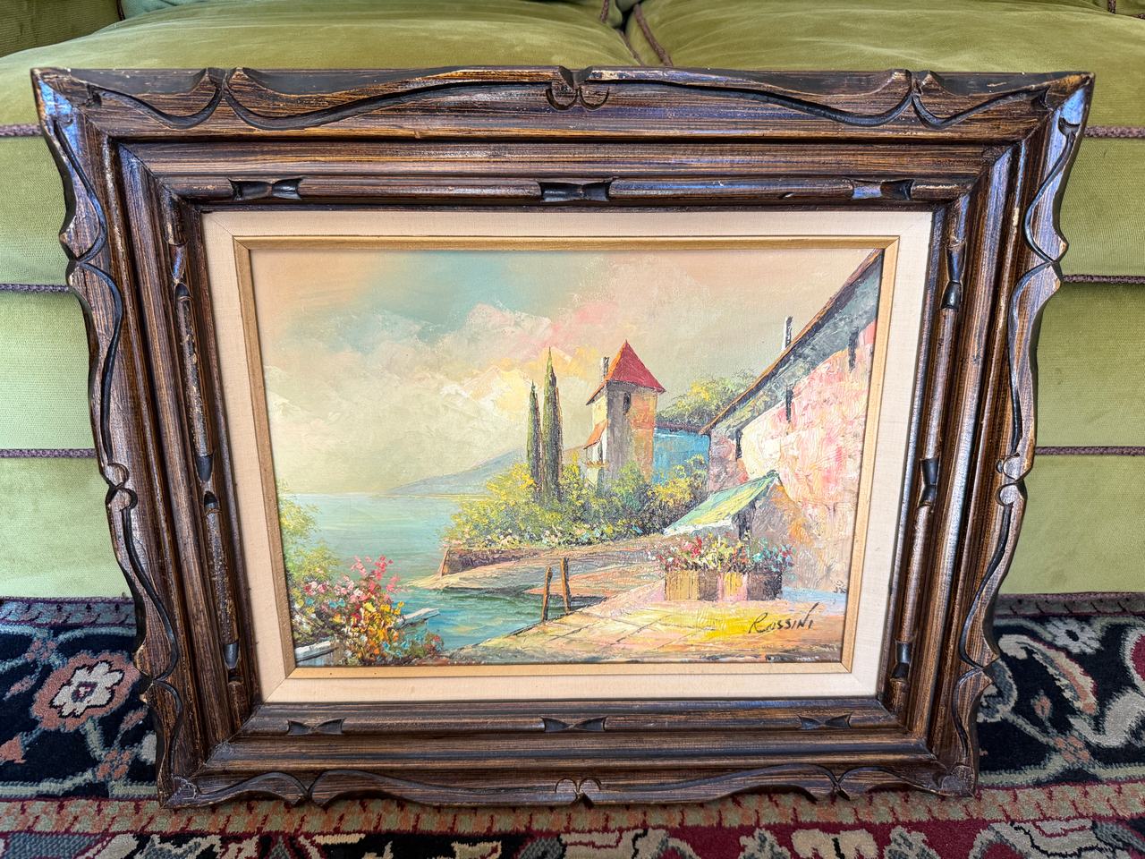 Rossini Signed Coastal Village Oil Painting