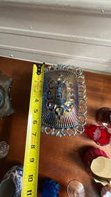 Indiana Glass Blue Carnival Glass Pedestal Vtg  Iridescent Blue Car - Image 5