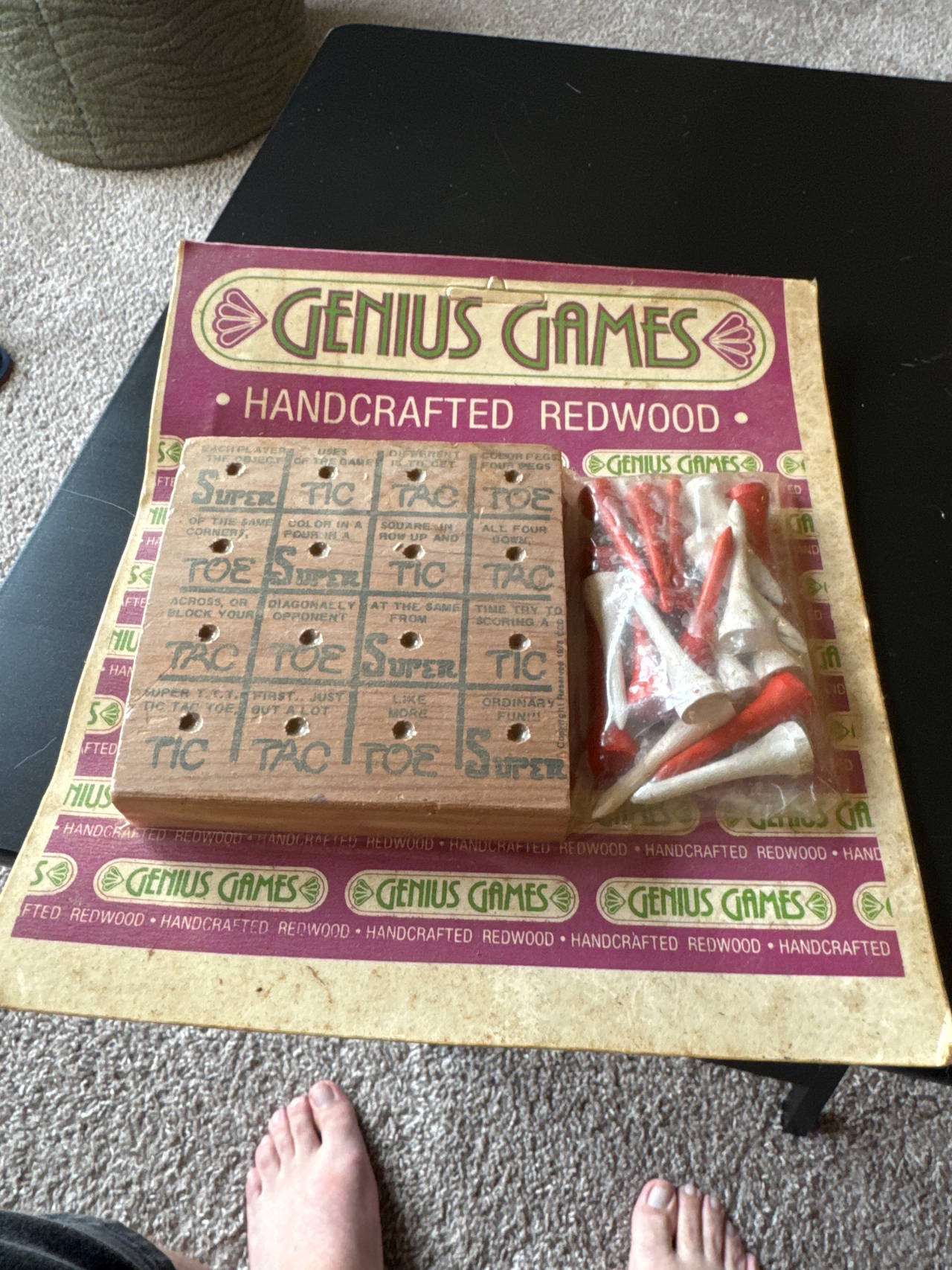 Genius Games Handcrafted Redwood Super Tic Tac Toe