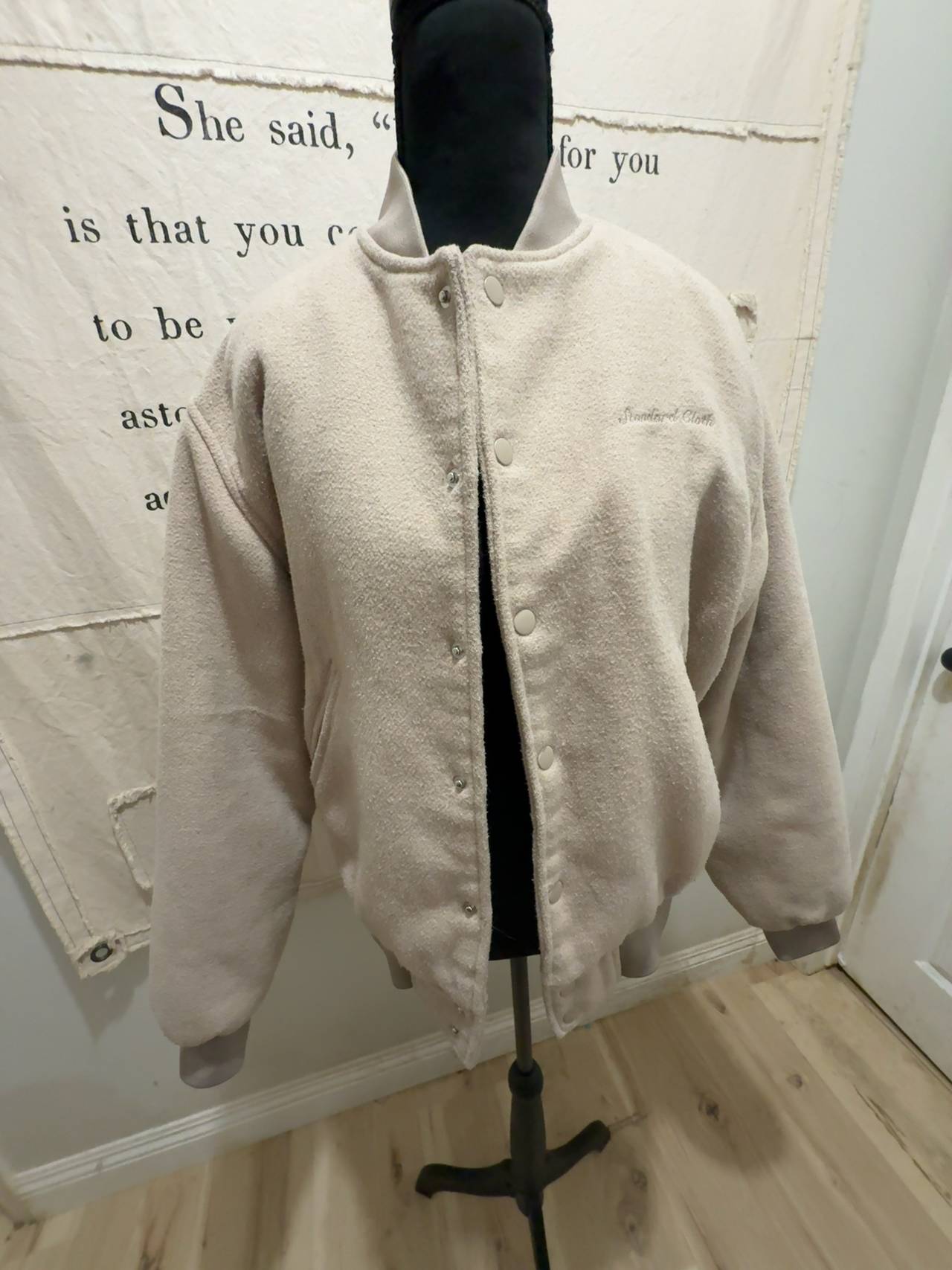 Standard Cloth Women's Faux Wool Bouclé Bomber Jacket Light Tan