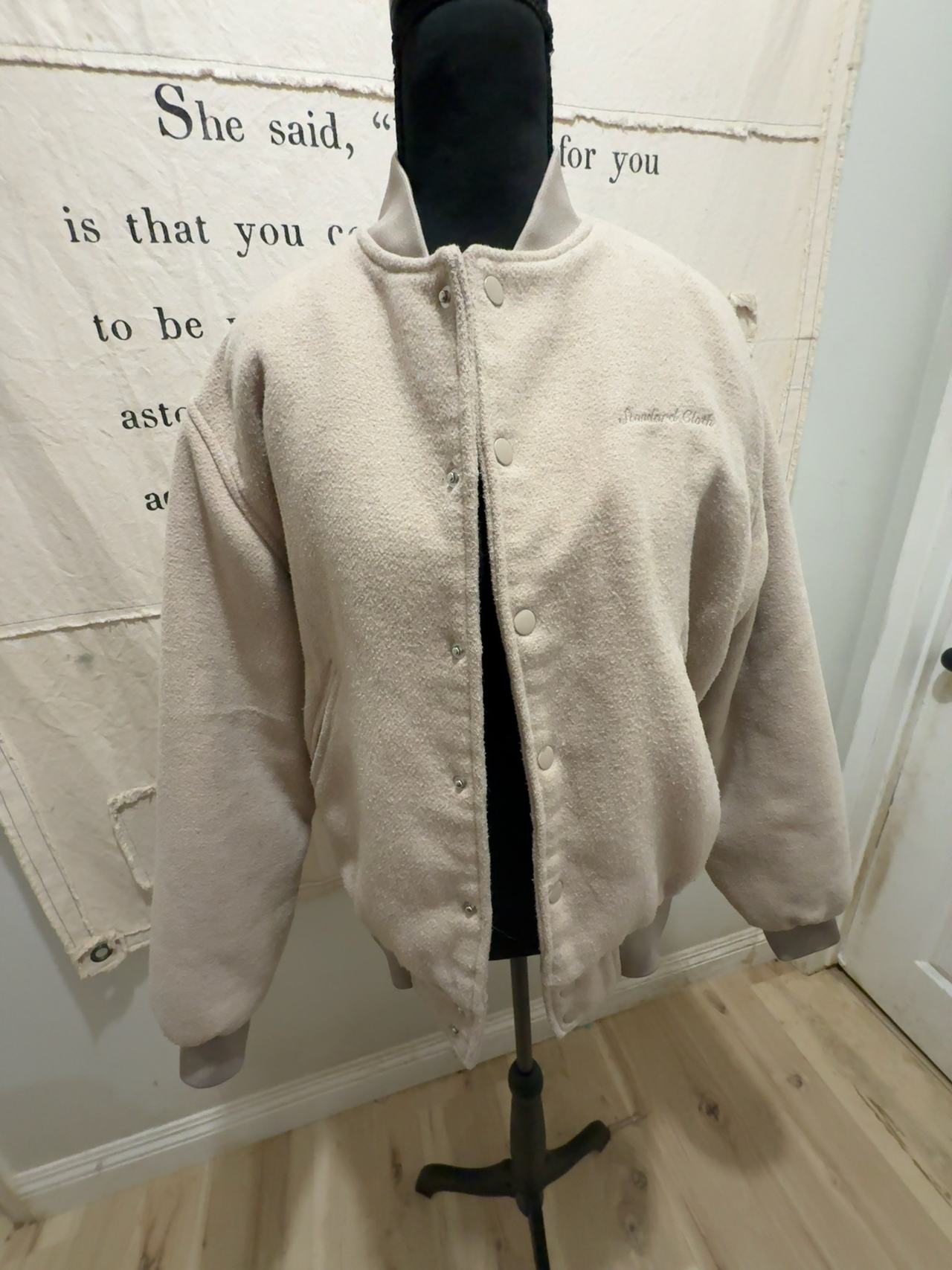 Standard Cloth Women's Faux Wool Bouclé Bomber Jacket Light Tan