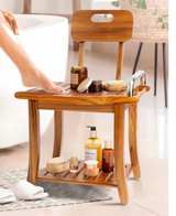 Wudkey 19 in. Teak Wood Shower Bench Seat with Handles and Backrest - Image 6