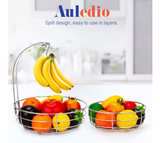 Auledio 2-Tier Countertop Fruit Vegetables Basket Bowl Storage Banana Hanger - Image 3