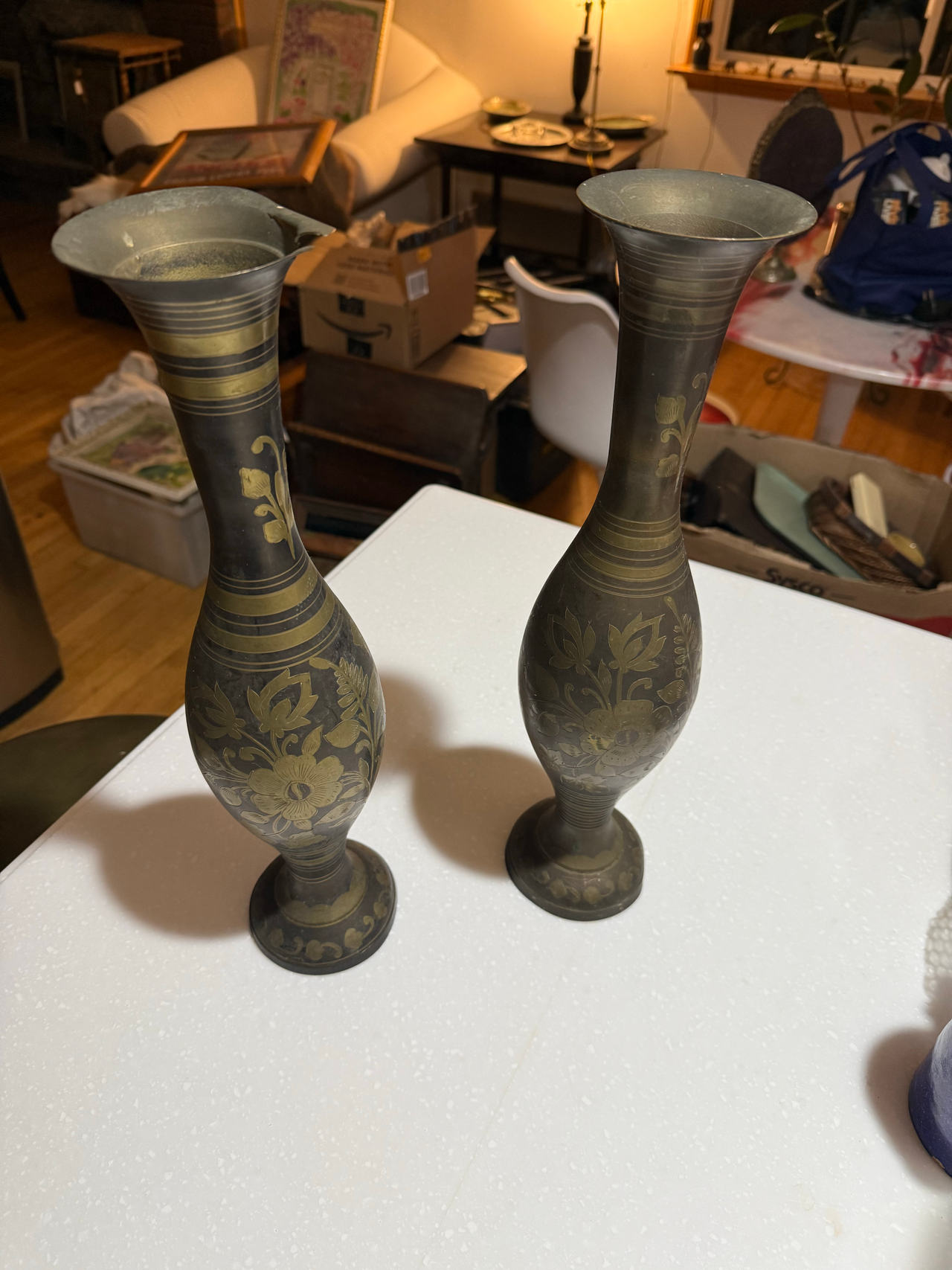 Vintage Etched Brass Vases
