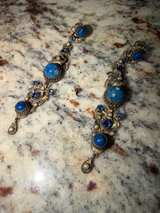 Vintage Victorian Revival Lapis Glass Screw Back Drop Earrings - Image 3