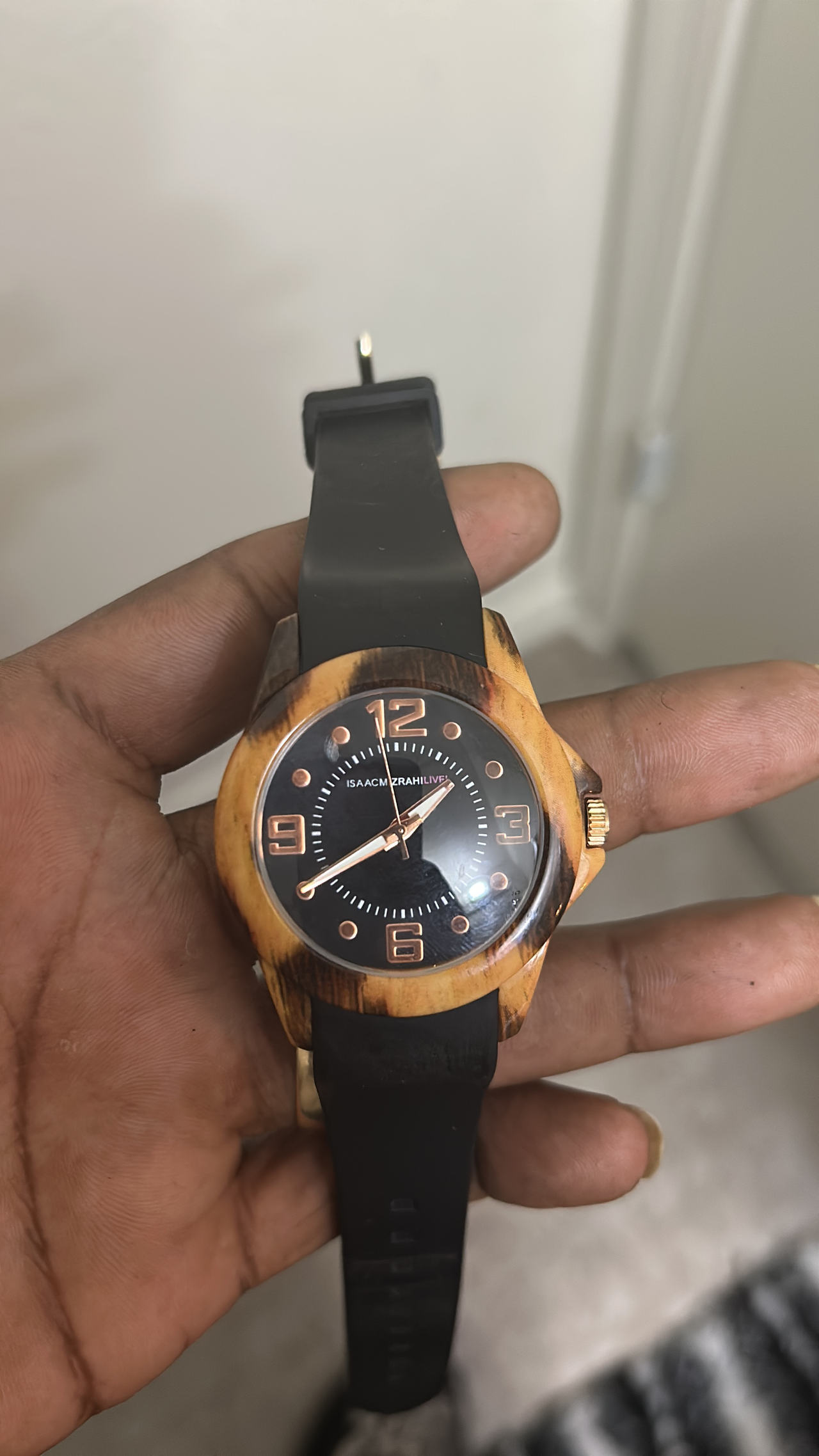 Isaac Mizrahi Live! Wood Case Silicone Strap Watch