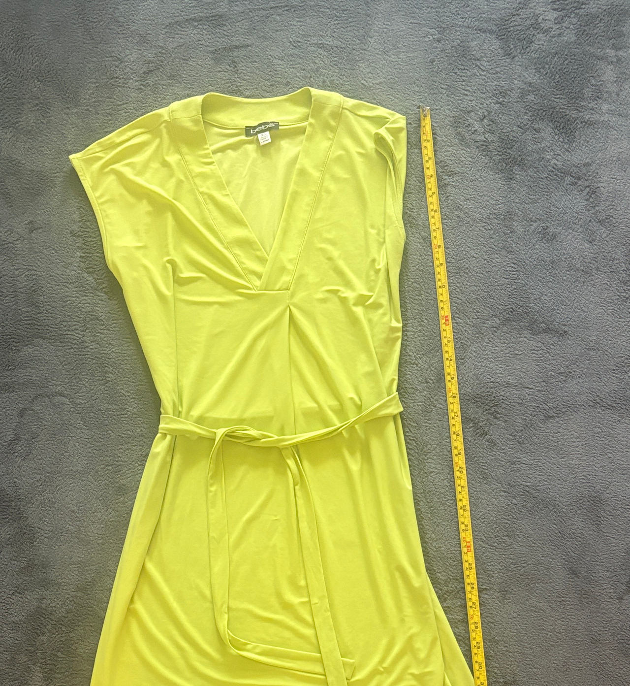 bebe Lime Green V-Neck Tie Waist Dress XS