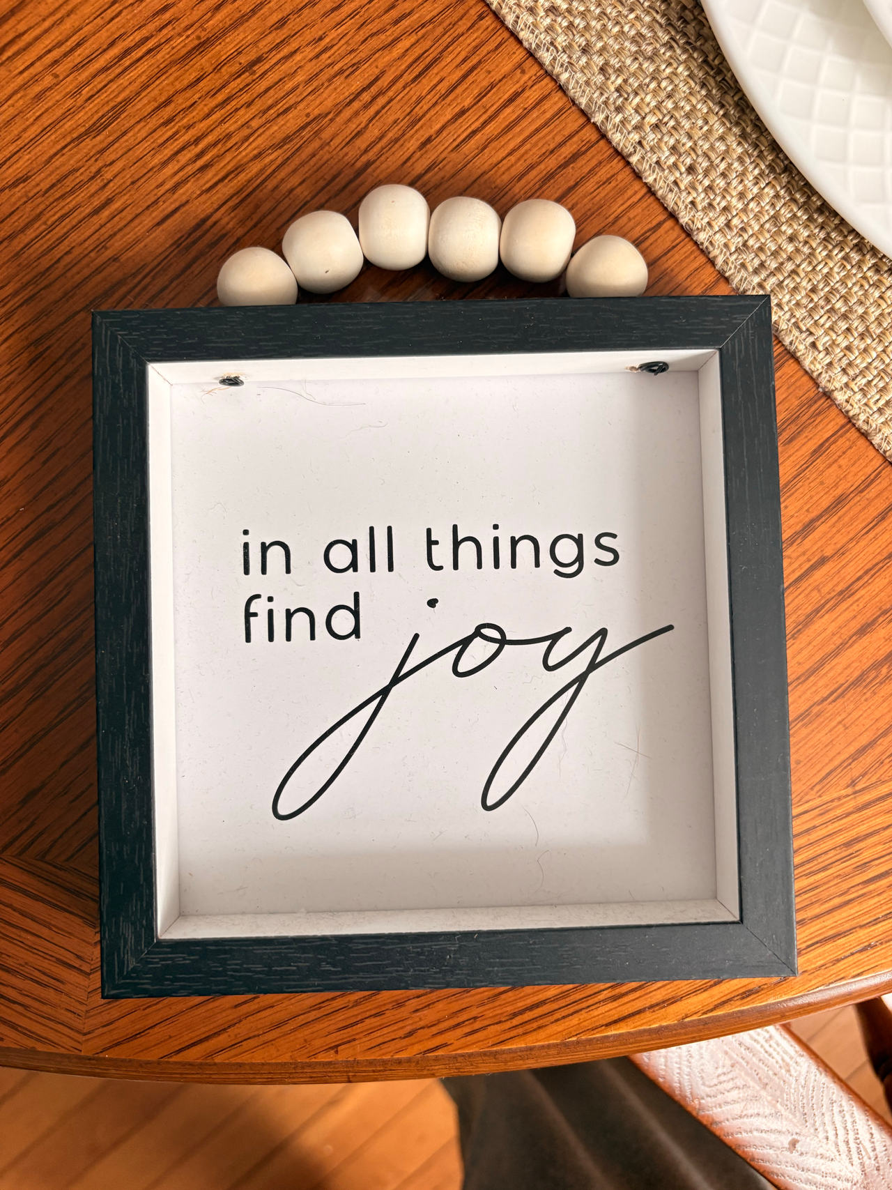 In All Things Find Joy Wood Bead Framed Sign