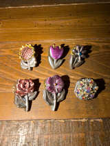 Vintage Floral Enamel and Rhinestone Lapel Pin Set - Image 1