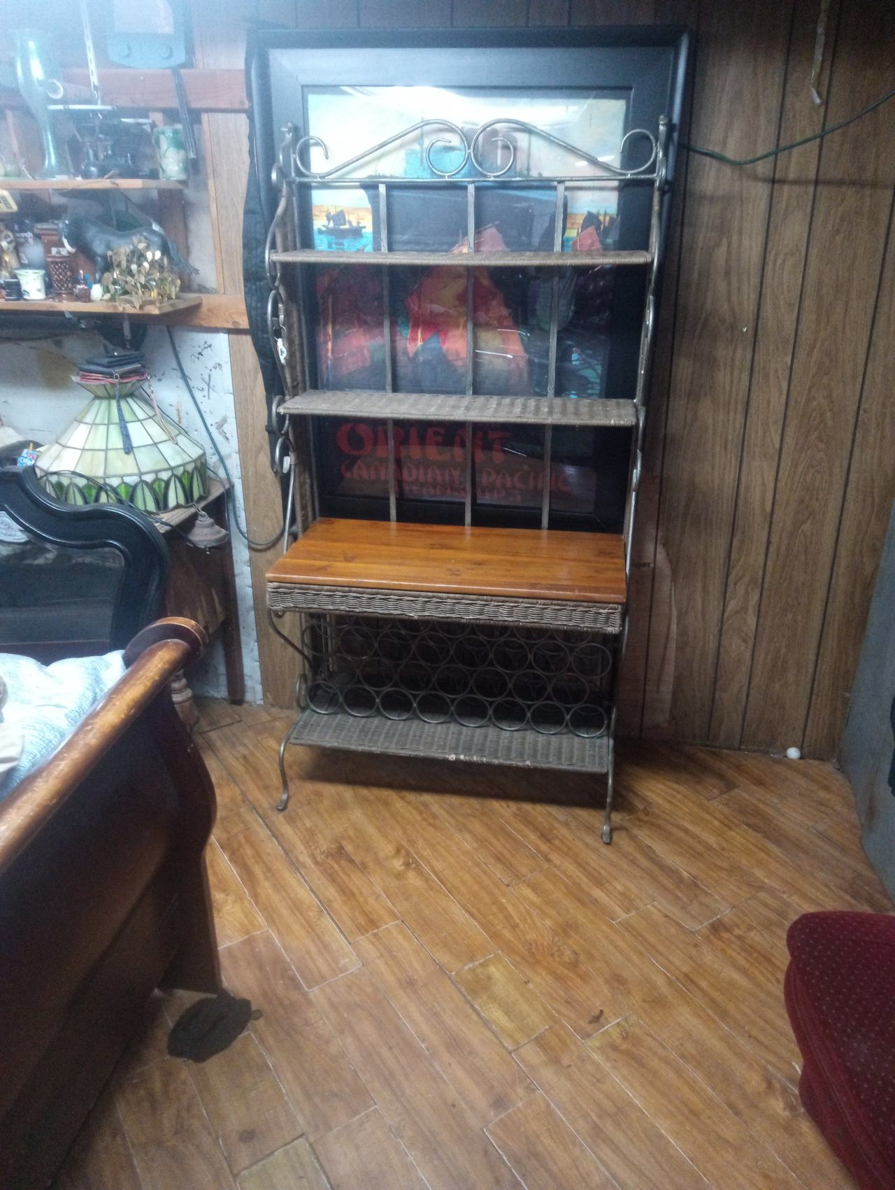 Vintage Wrought Iron Bakers Rack with Wine Rack