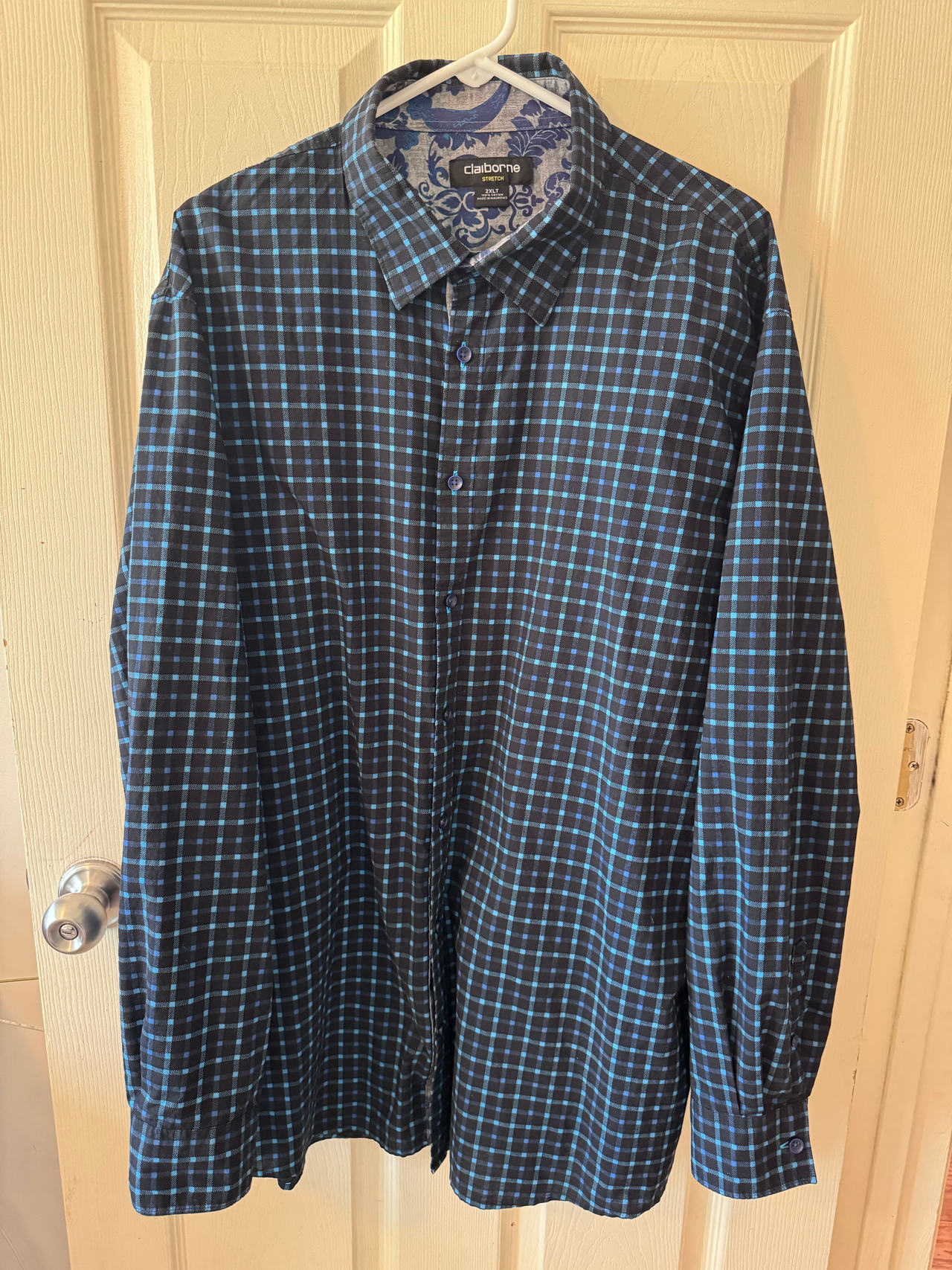 Claiborne Men's Stretch Checkered Button Down Shirt 2XL
