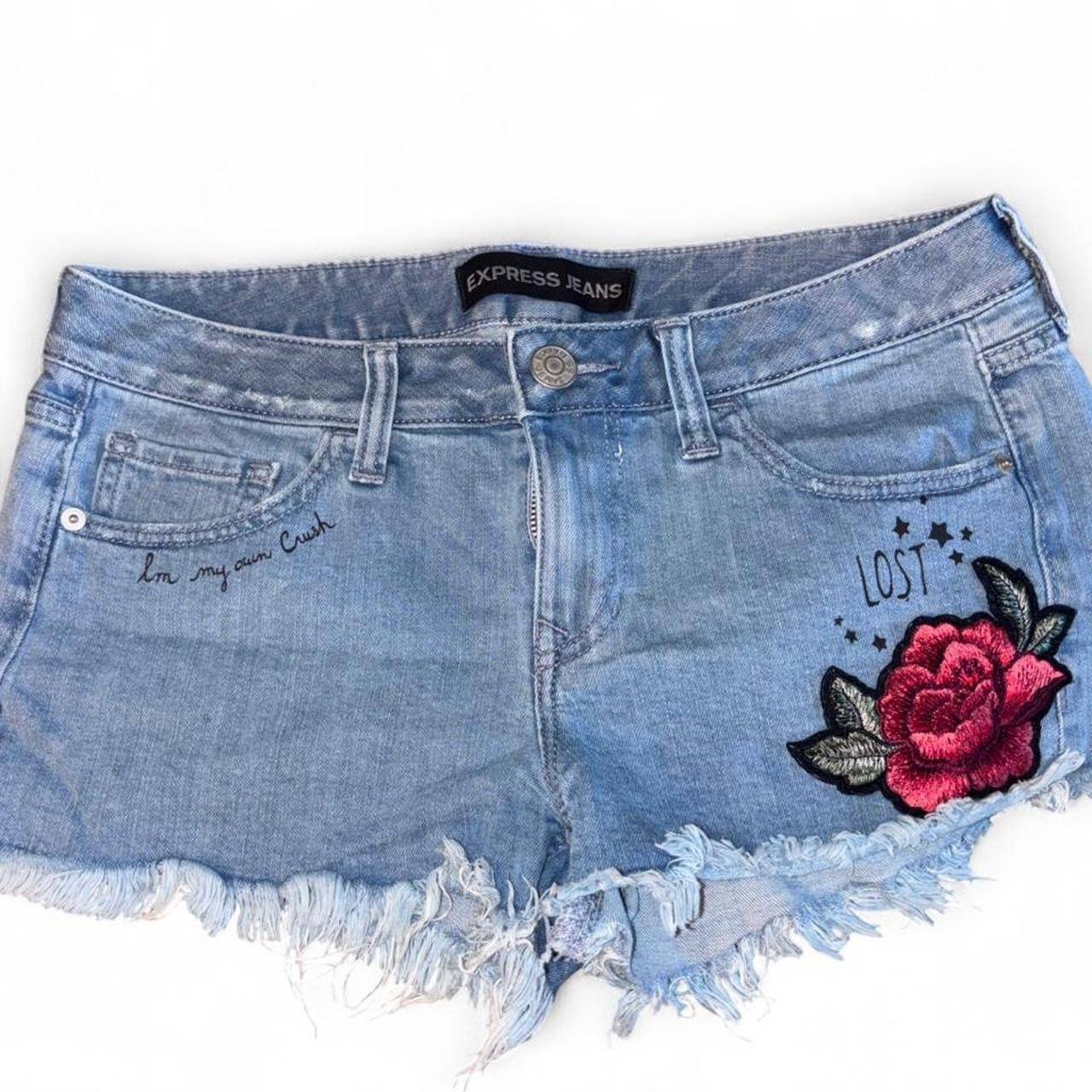 Express Jeans Embroidered Rose Cutoff Shorts