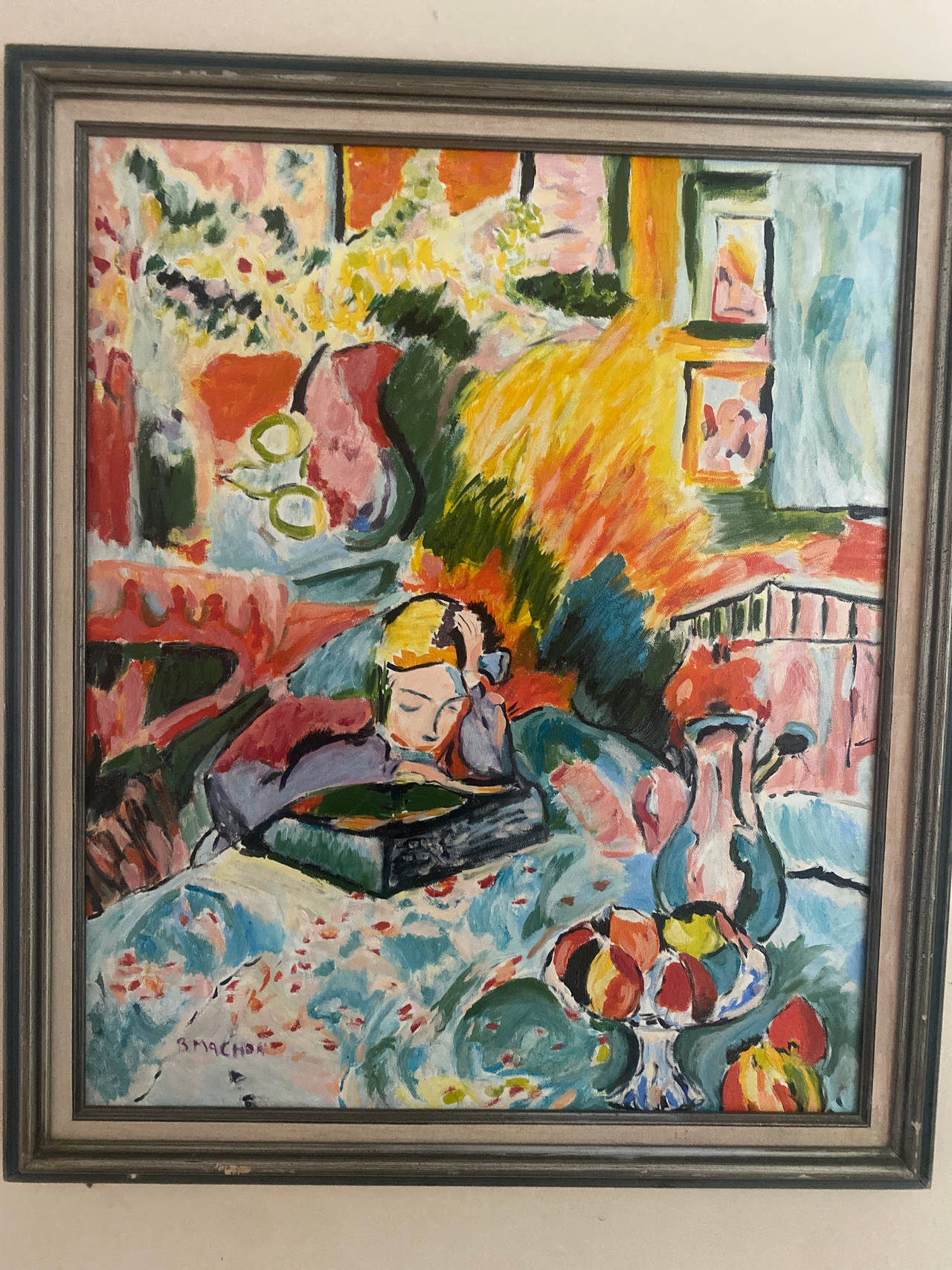 S. Machan Interior Scene Oil Painting