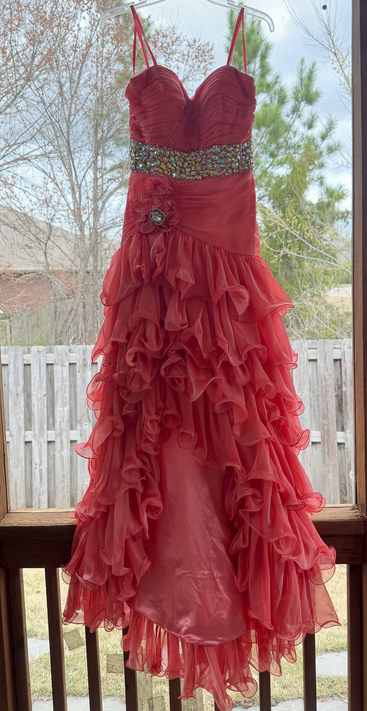 Ruffled Rhinestone Formal Gown