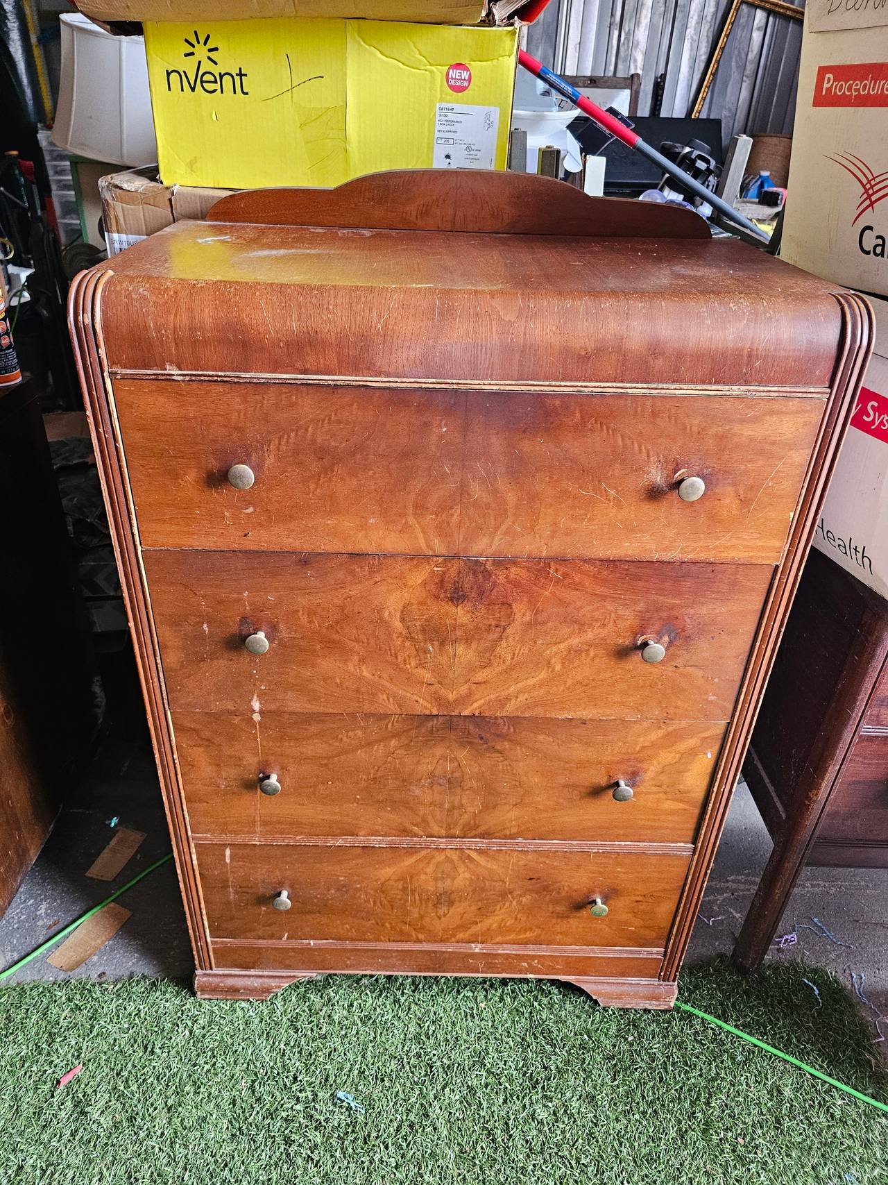 Vintage Art Deco Waterfall 4-Drawer Dresser