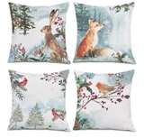 Watercolor Snowy Winter Woodland Animals Decorative Throw Pillow Covers - Image 1
