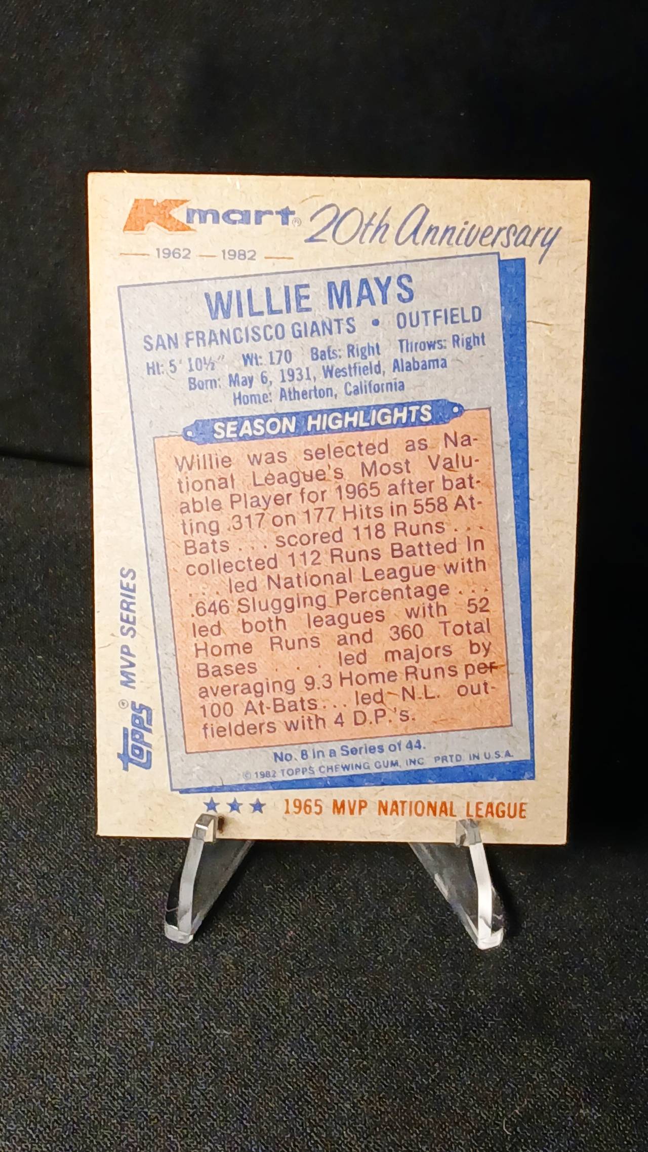 1982 Topps Kmart 20th Anniversary Willie Mays #13 Baseball Card
