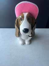 Pioneer Woman Cookie Treat Jar CHARLIE Basset Hound Dog with pink hat. - Image 1
