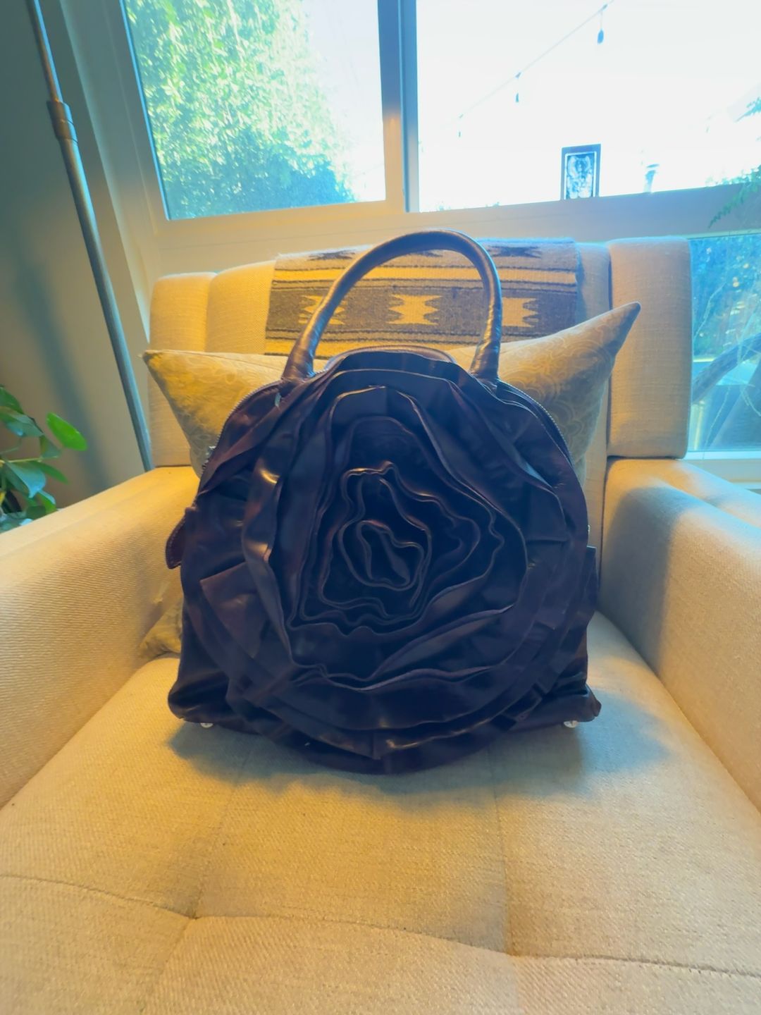 Leather Petale Dome Bag Dark Plum