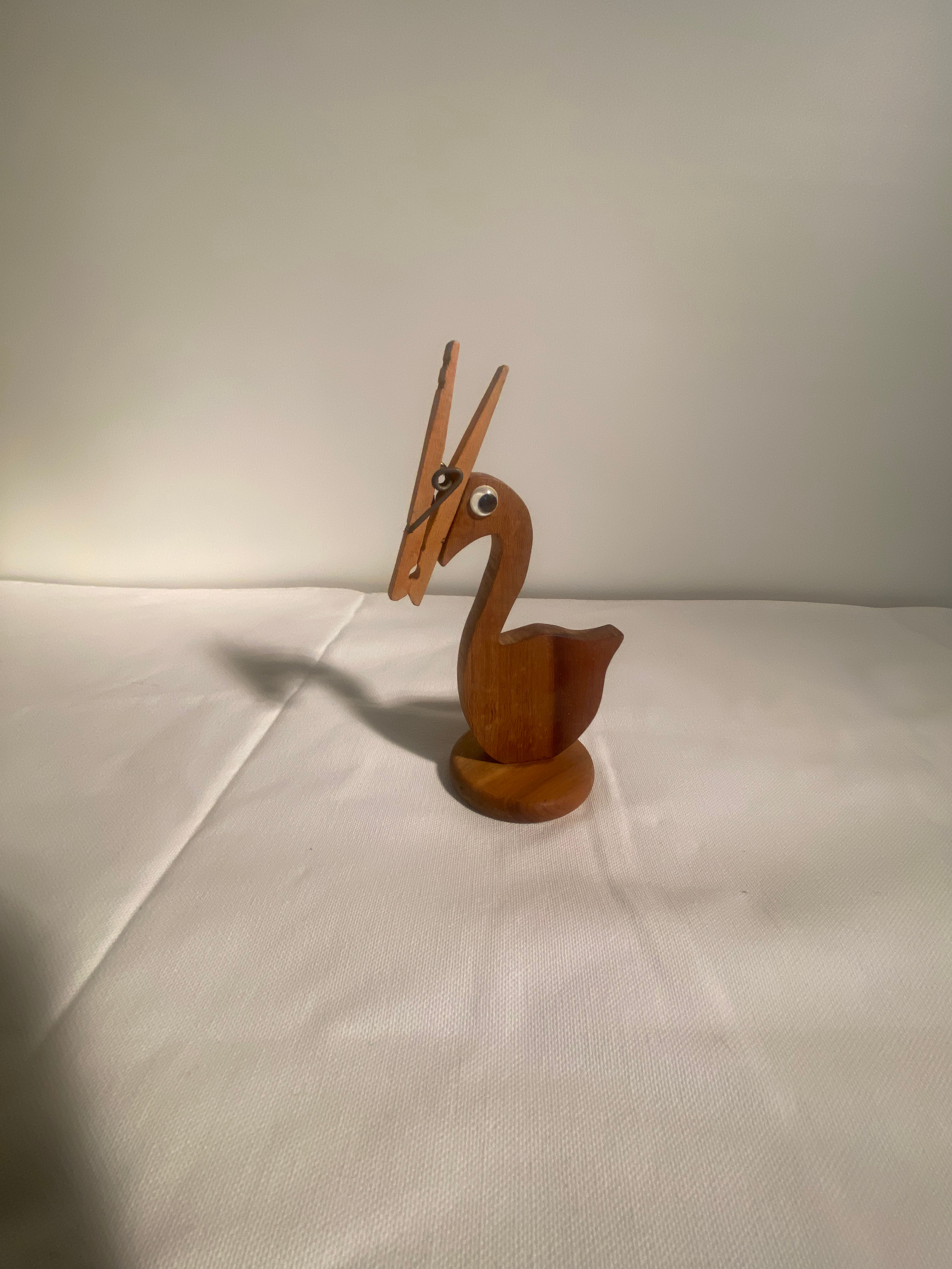 Wooden Bird Figurine with Clothespin Beak