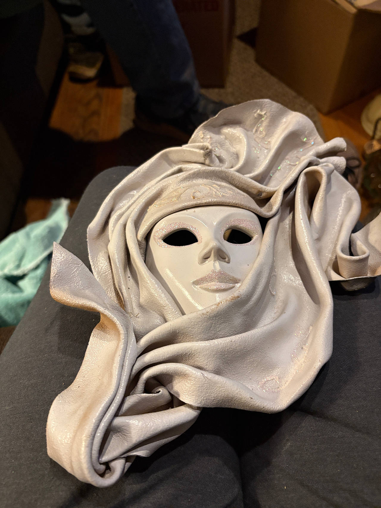 Ceramic Venetian Wall Mask with Draped Fabric Detail