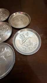 Vintage Embossed Aluminum Coasters Set of 7 - Image 3