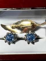 Vintage Blue Crackle Glass Leaf Brooch and Earring Set - Image 4