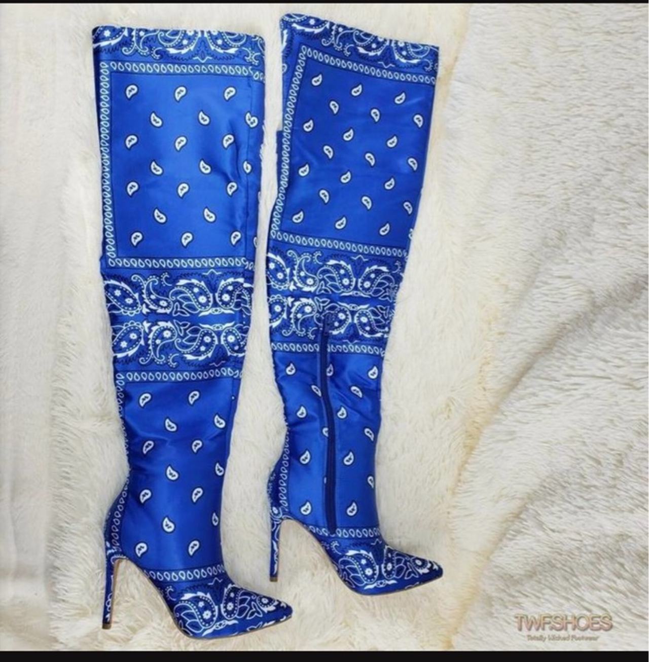 Mata Bad Girl Blue Bandana Thigh-High Boots