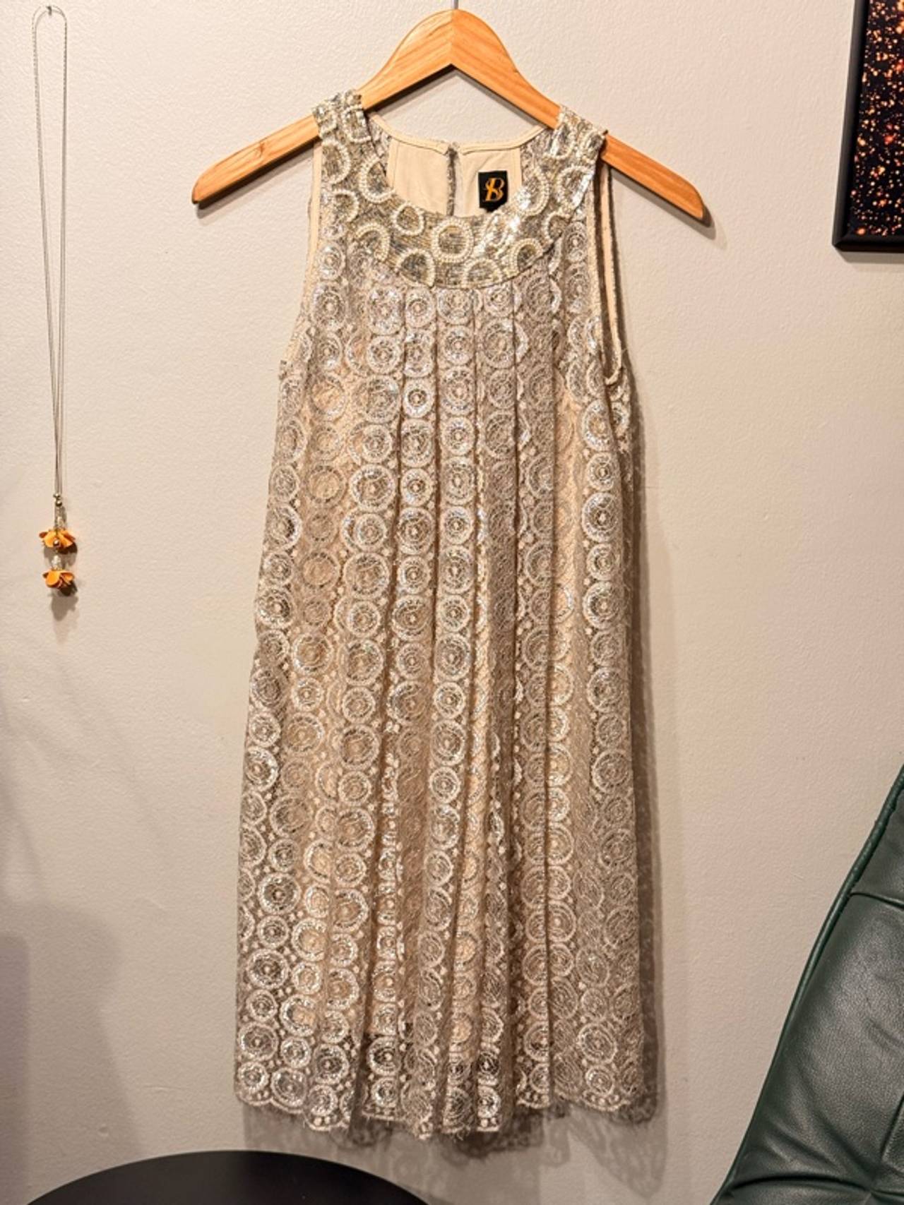 Anthropologie Silver & Gold Lace Dress