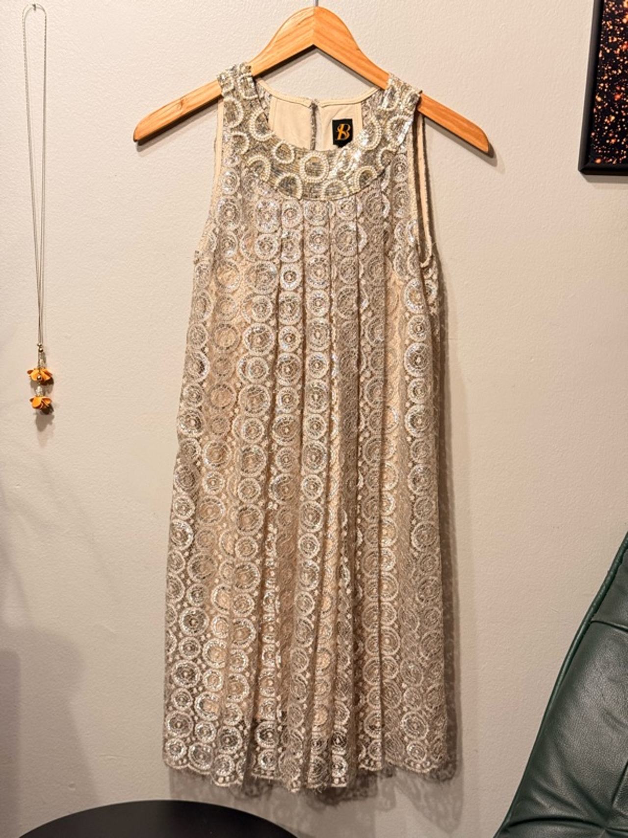 Anthropologie Silver & Gold Lace Dress