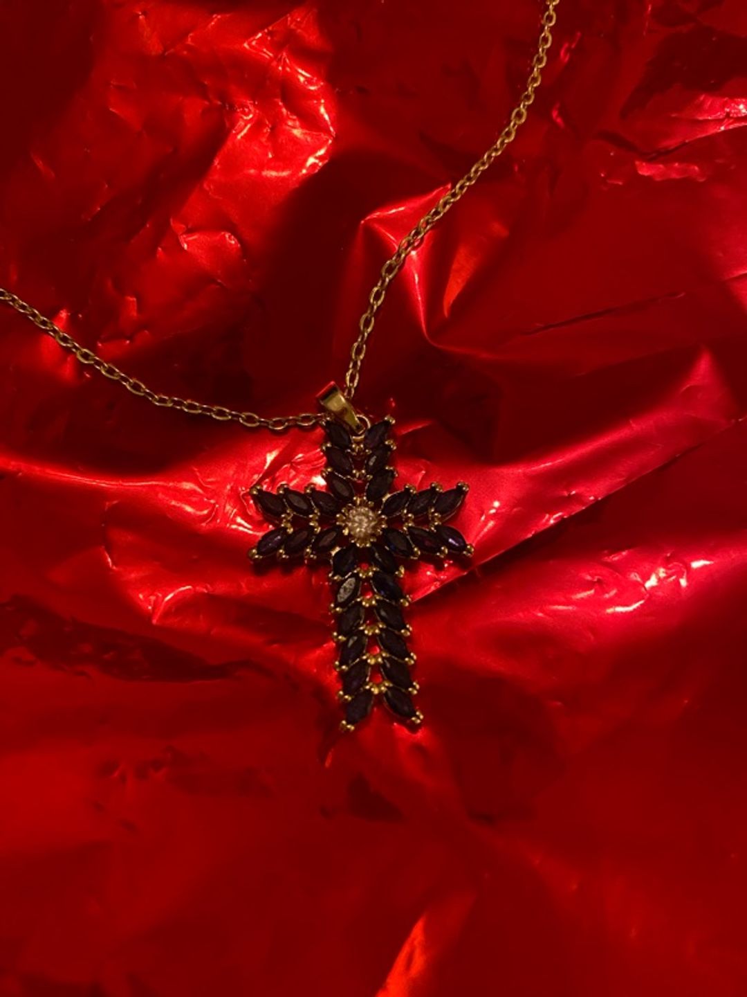 Sapphire stone Cross Pendant ( costume jewelry)