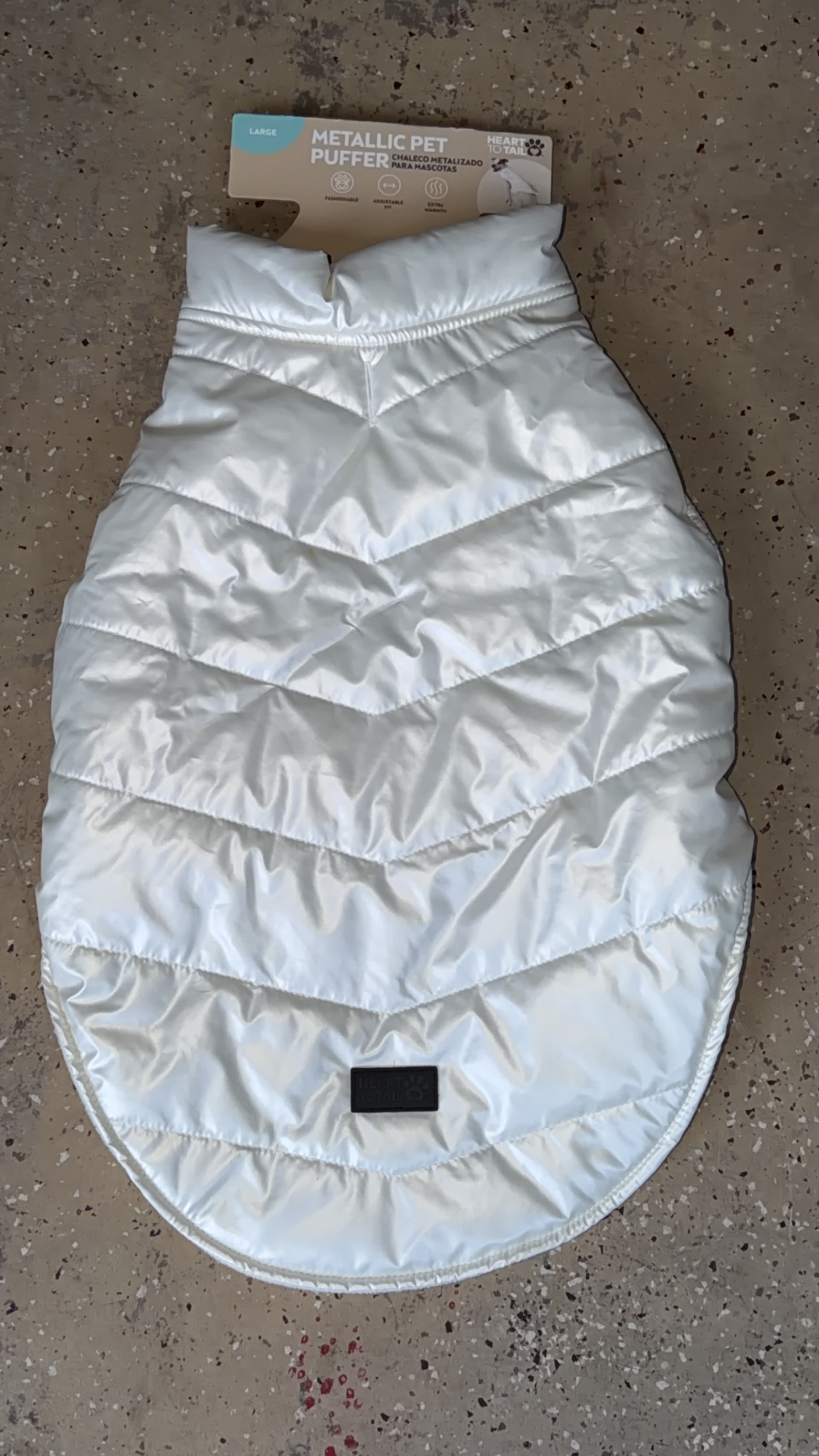 Brand New White Metallic Quilted Puffer Dog Vest- size Large - Image 2