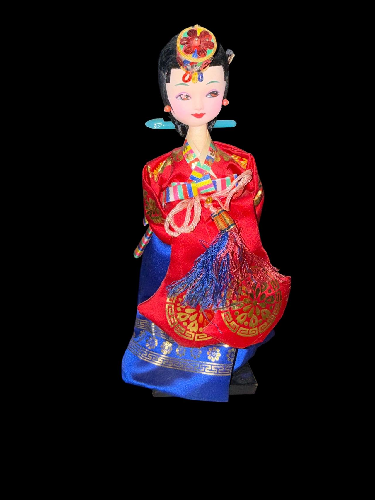 Vintage Korean Hanbok Cloth Doll Handmade Folk Art Figure Original Paper Label