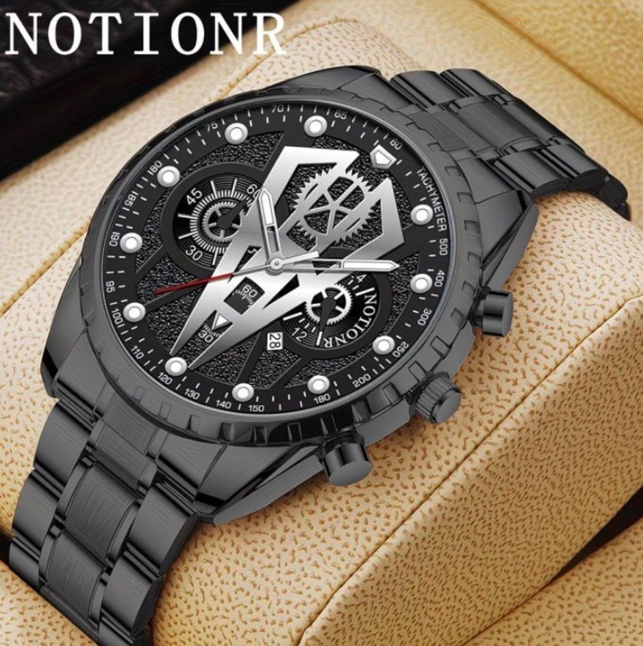 Notionr Men's Black Stainless Steel Sport Watch