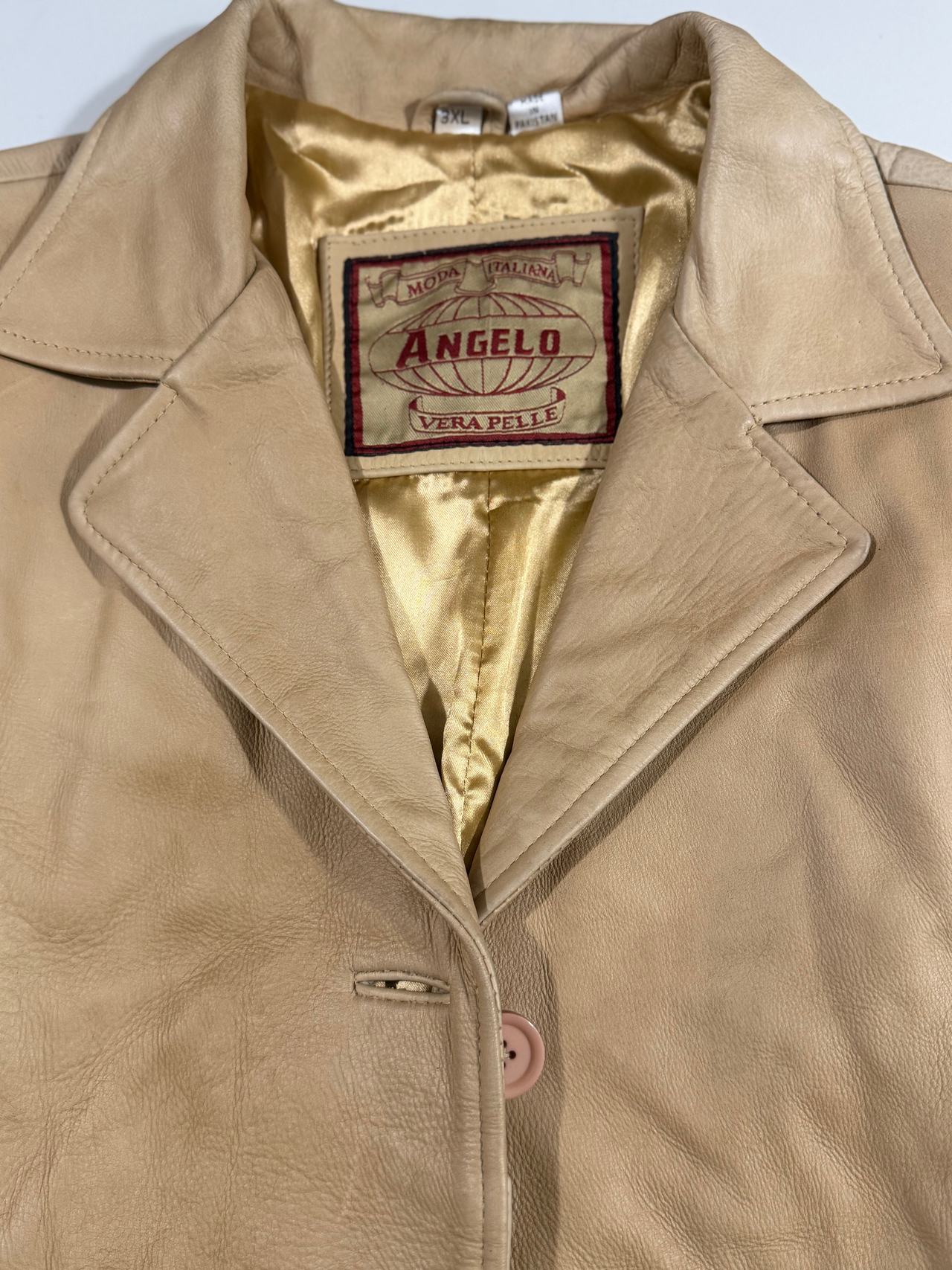 Angelo Vera Pelle Genuine Leather Coat Women’s Size 3XL Beige Jacket