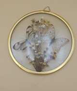 Vintage Pressed Flower and Butterfly Brass Frame Wall Hanging - Image 2