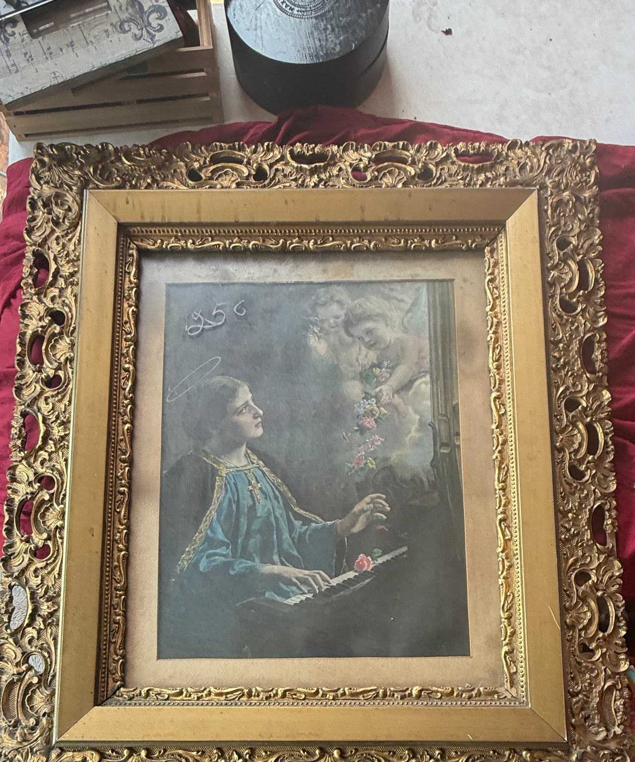 Vintage Saint Cecilia Framed Lithograph Art
