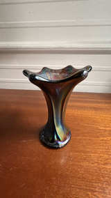 Fenton Iridescent Ribbed Blue Carnival Swung Vase - Image 4
