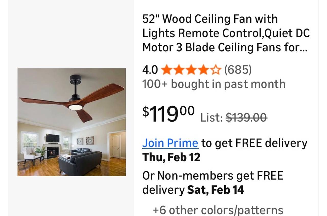 52" Wood Ceiling Fan with Lights Remote Control, Quiet DC Motor 3 Blade Ceiling Fan