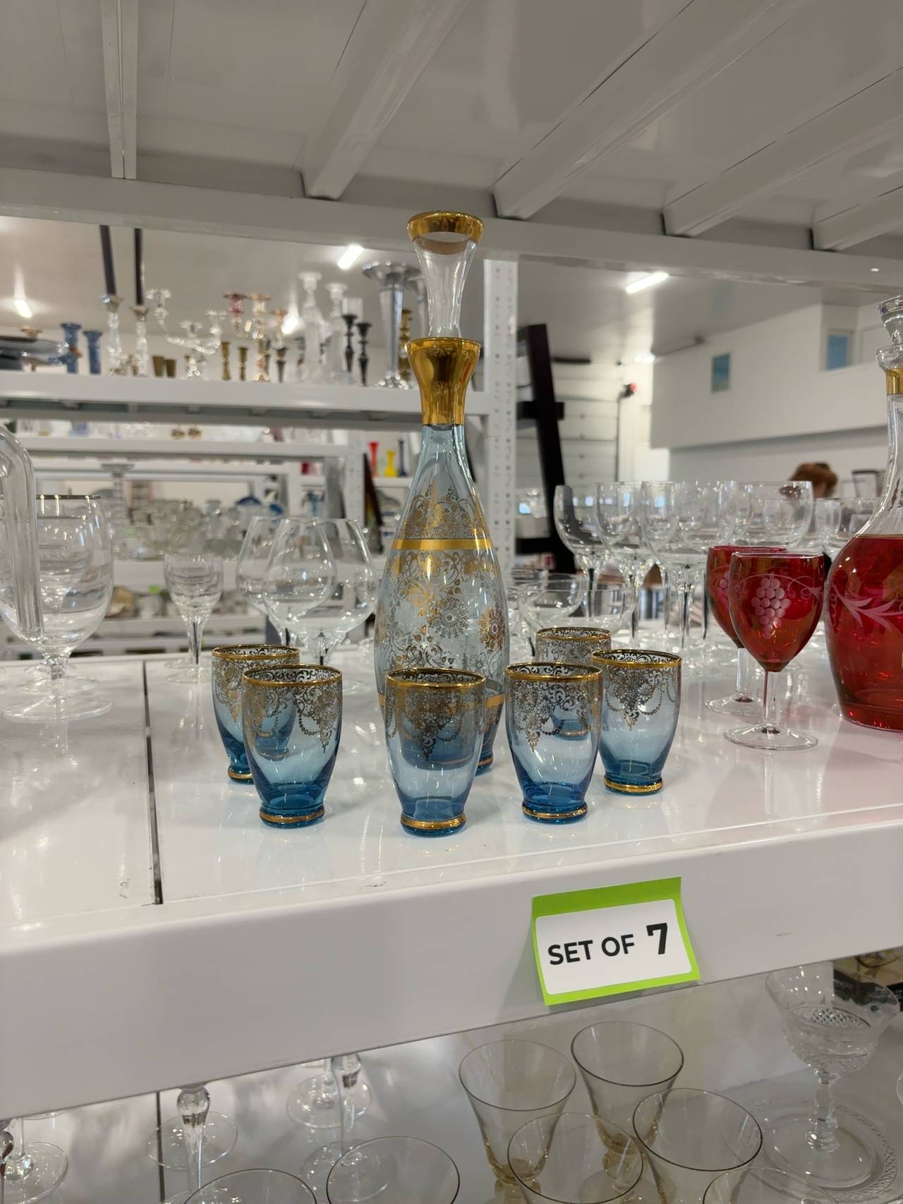 Murano Blue & Gold Decanter Set with 6 Glasses