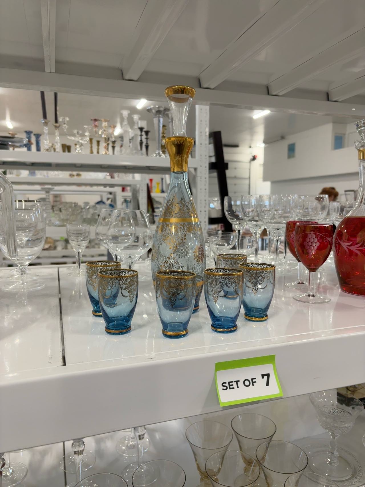 Murano Blue & Gold Decanter Set with 6 Glasses
