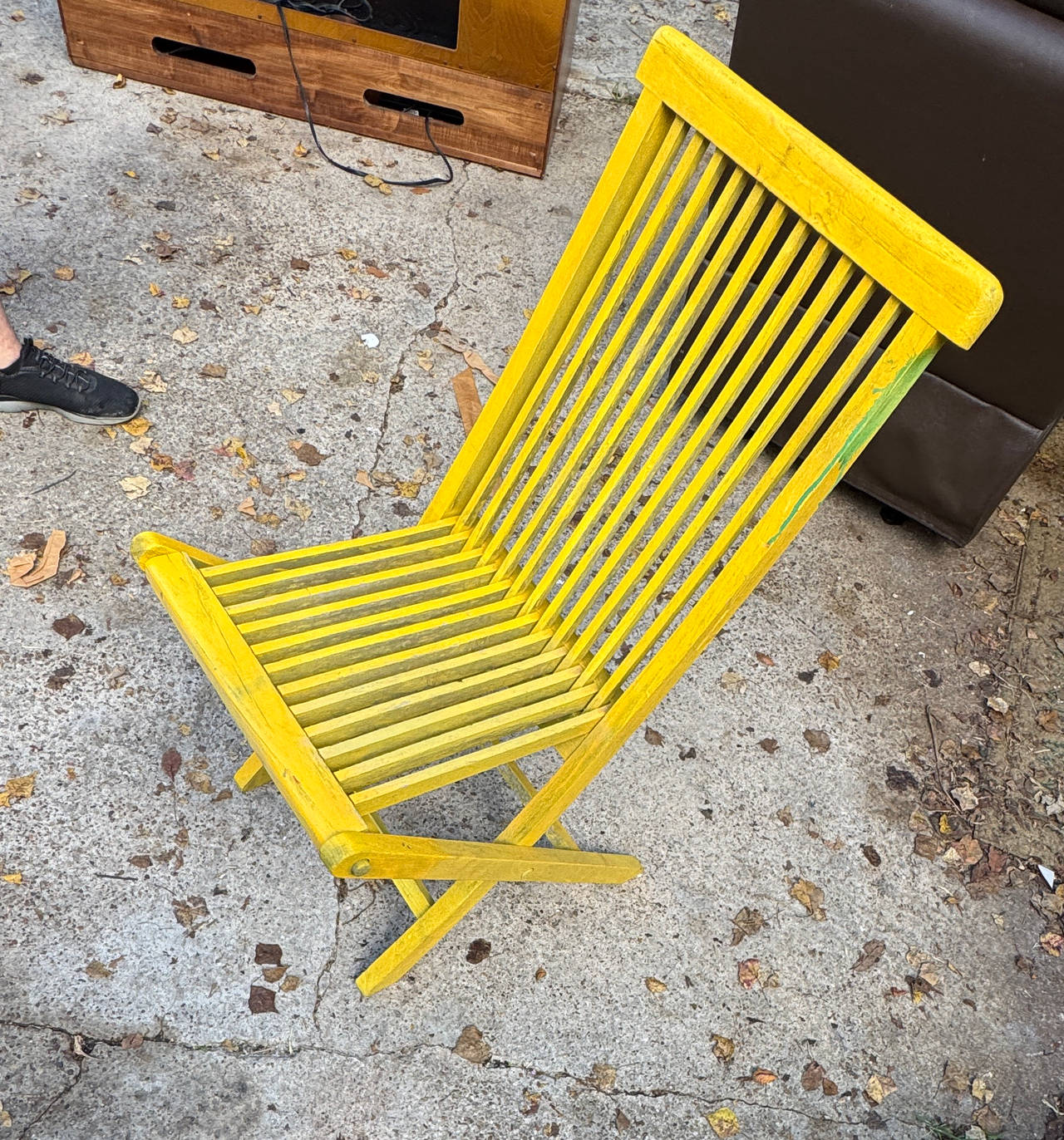 Yellow Wooden Slatted Folding Chair