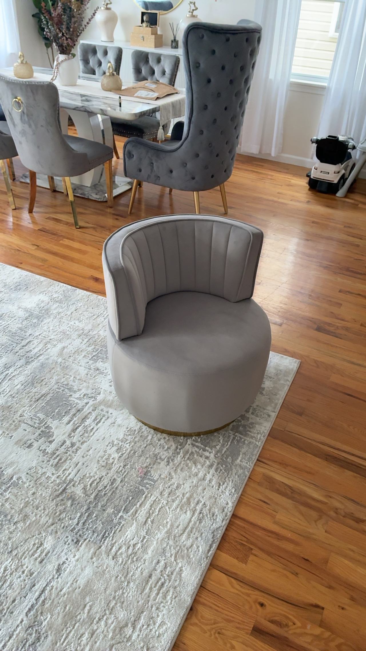 HOMEFUN Gray 360° Swivel Cuddle Barrel Accent Chair