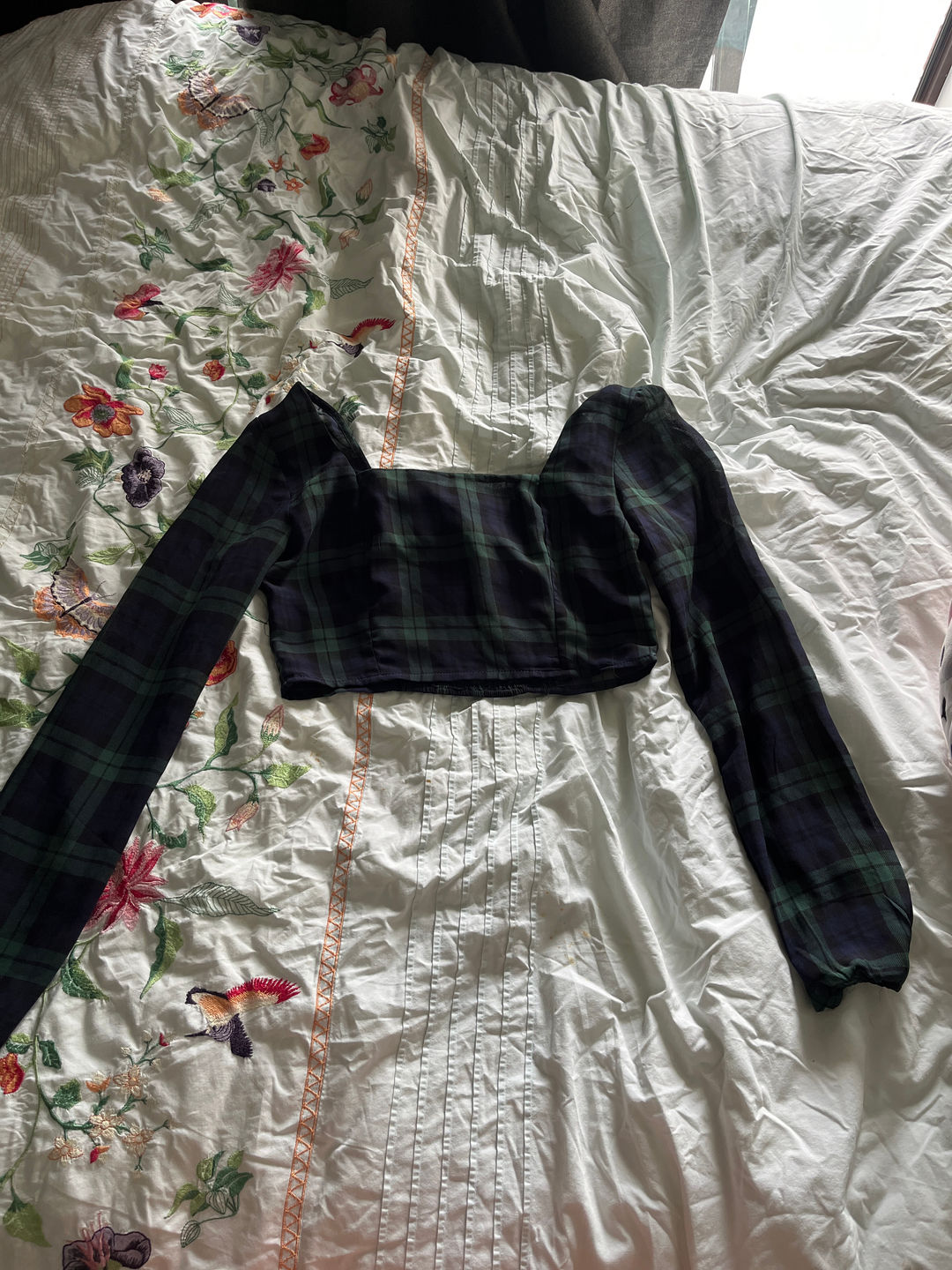 Plaid Long Sleeve Crop Top
