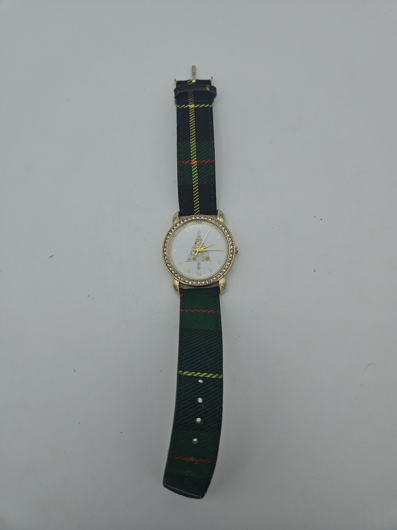 Gold-Tone Christmas Tree Holiday Watch with Crystal Bezel