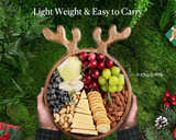 Acacia Wood Serving Platter, Christmas Decorative Reindeer Antler, 12"x10"Round - Image 5